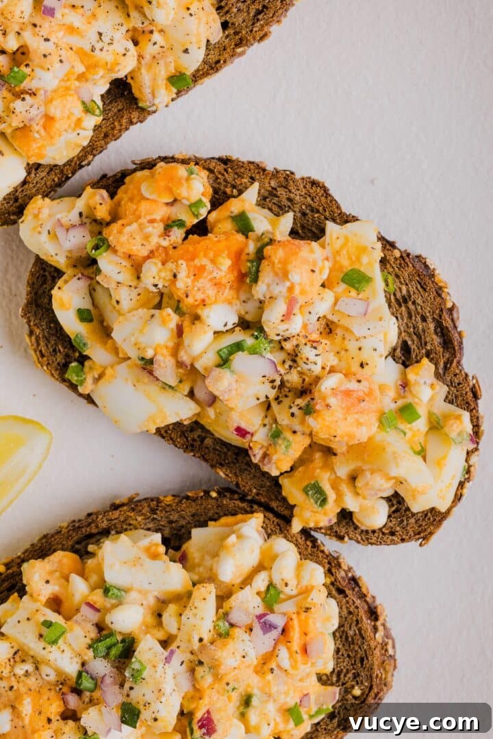 Close-up photo of cottage cheese egg salad on toast