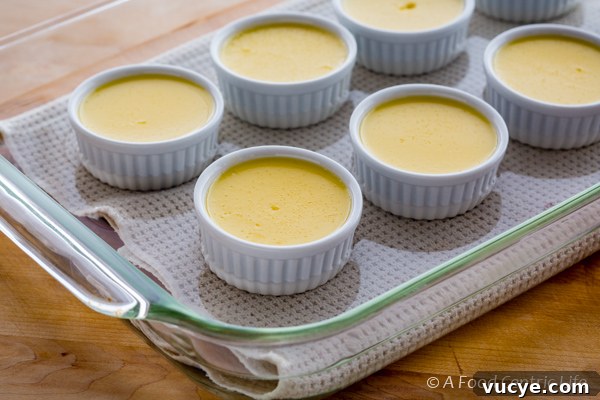 Orange Crème Brûlée Recipe: Silky Citrus Custard with Caramelized Sugar 3 Creme brulee in water bath