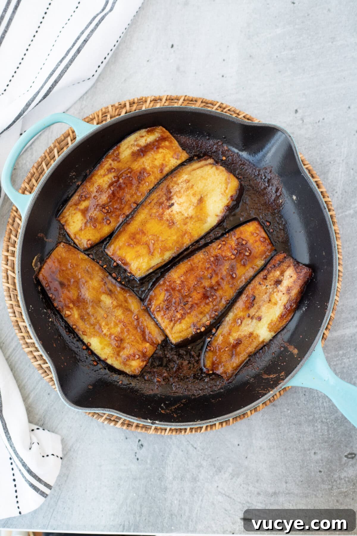 Soy-Glazed Eggplant Recipe: Savory Stir-Fried Japanese Aubergine 3 Soy Glazed Eggplant in skillet