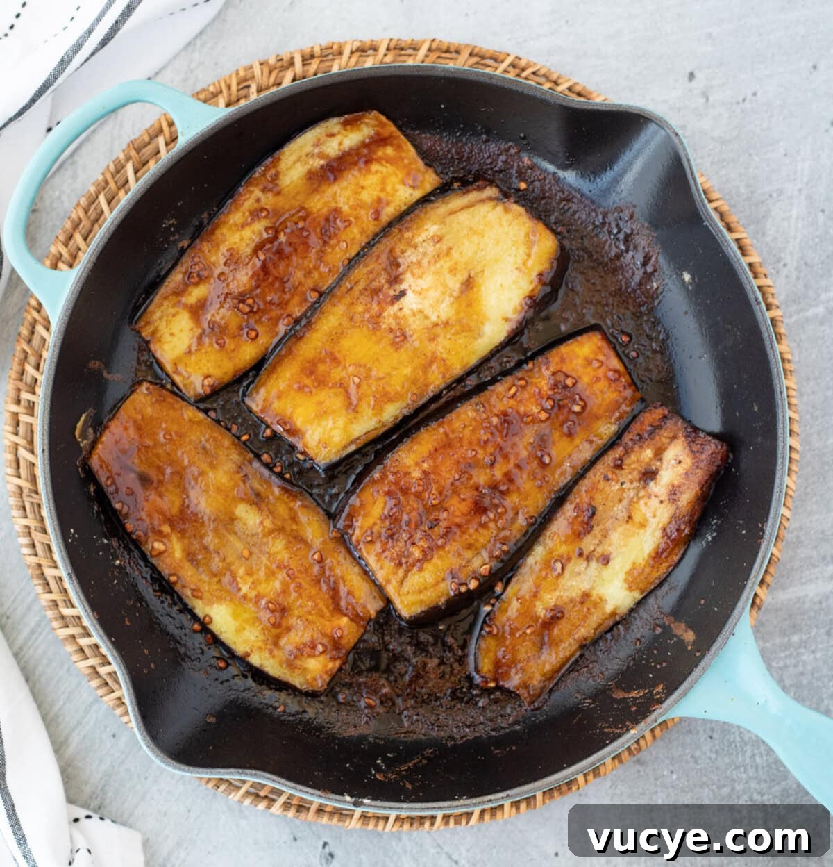 Soy-Glazed Eggplant Recipe: Savory Stir-Fried Japanese Aubergine 7 cooked eggplant in a skillet