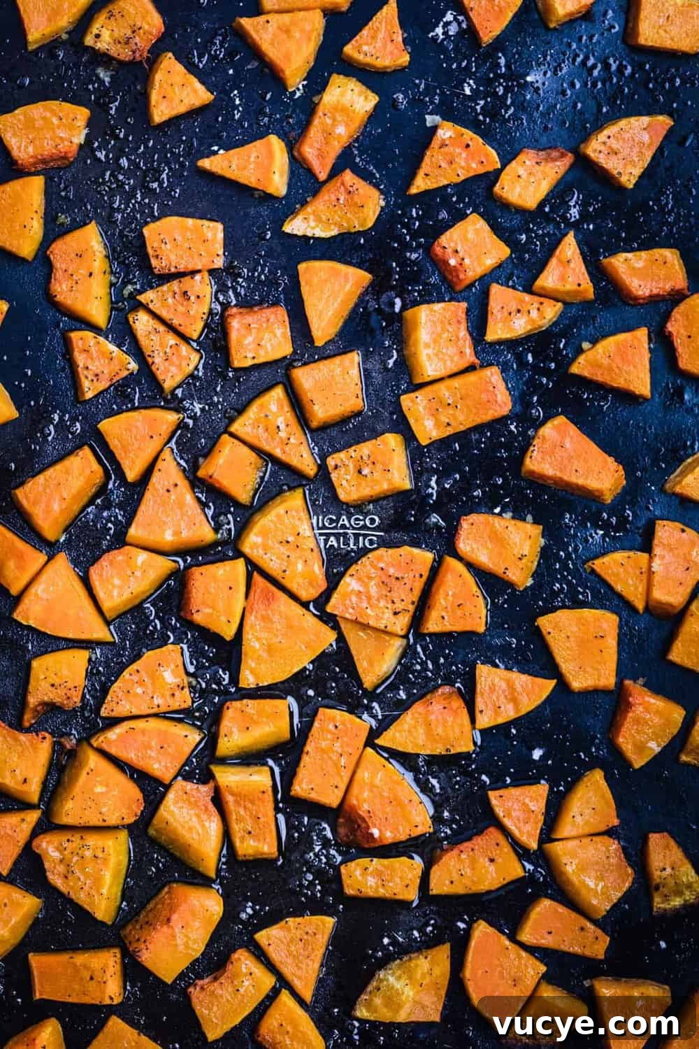 Roasted squash, on a baking sheet, post oven.
