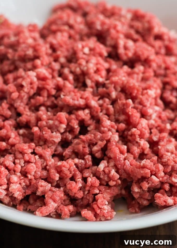 Medium Grind Chuck | Striped Spatula medium ground chuck beef in a white bowl
