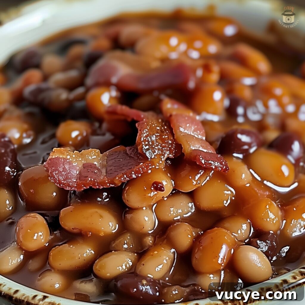 Root Beer Baked Beans Recipe with Rich Molasses Flavor 2 Delicious root beer baked beans served as a gourmet side dish at a family BBQ.