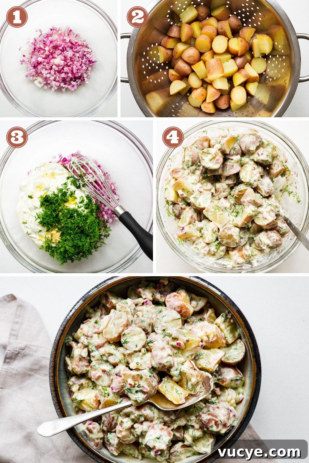 How to make dill red potato salad in four easy steps.