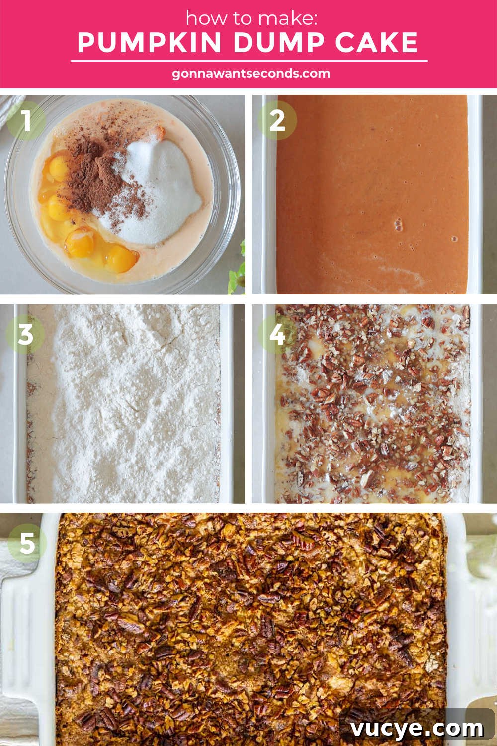 Step by step how to make pumpkin dump cake process shots