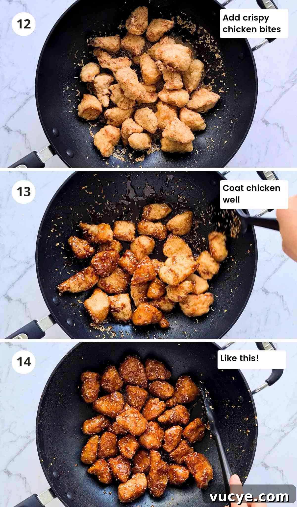 3 step collage of coating crispy chicken with captions