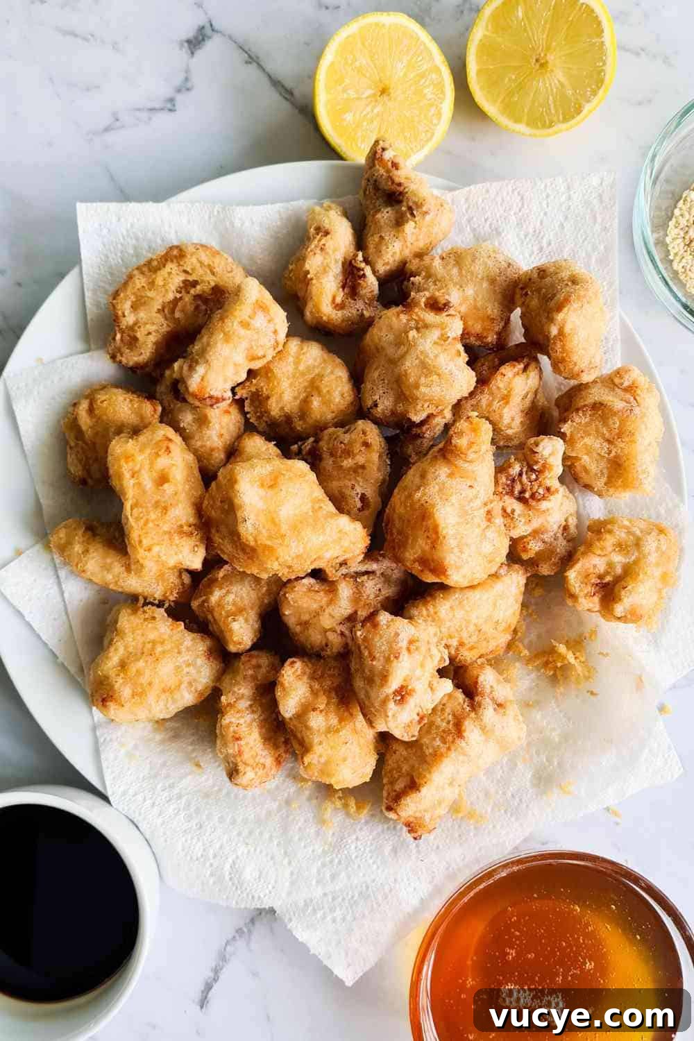 A plate of golden crispy chicken bites