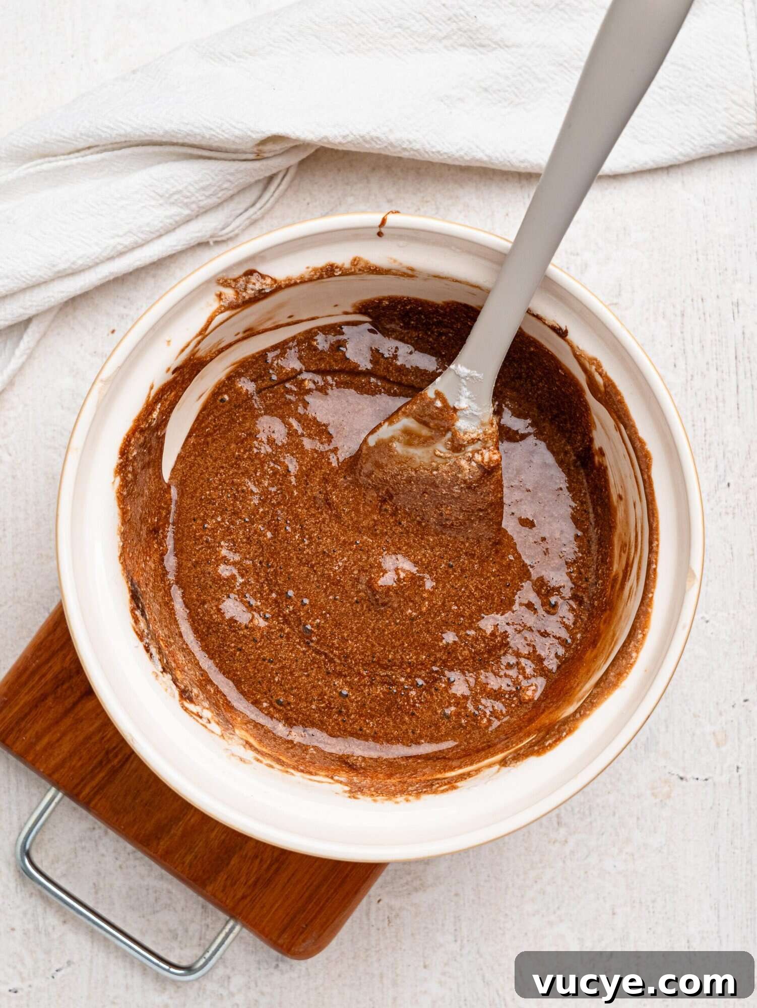 Protein chocolate mousse in a mixing bowl.