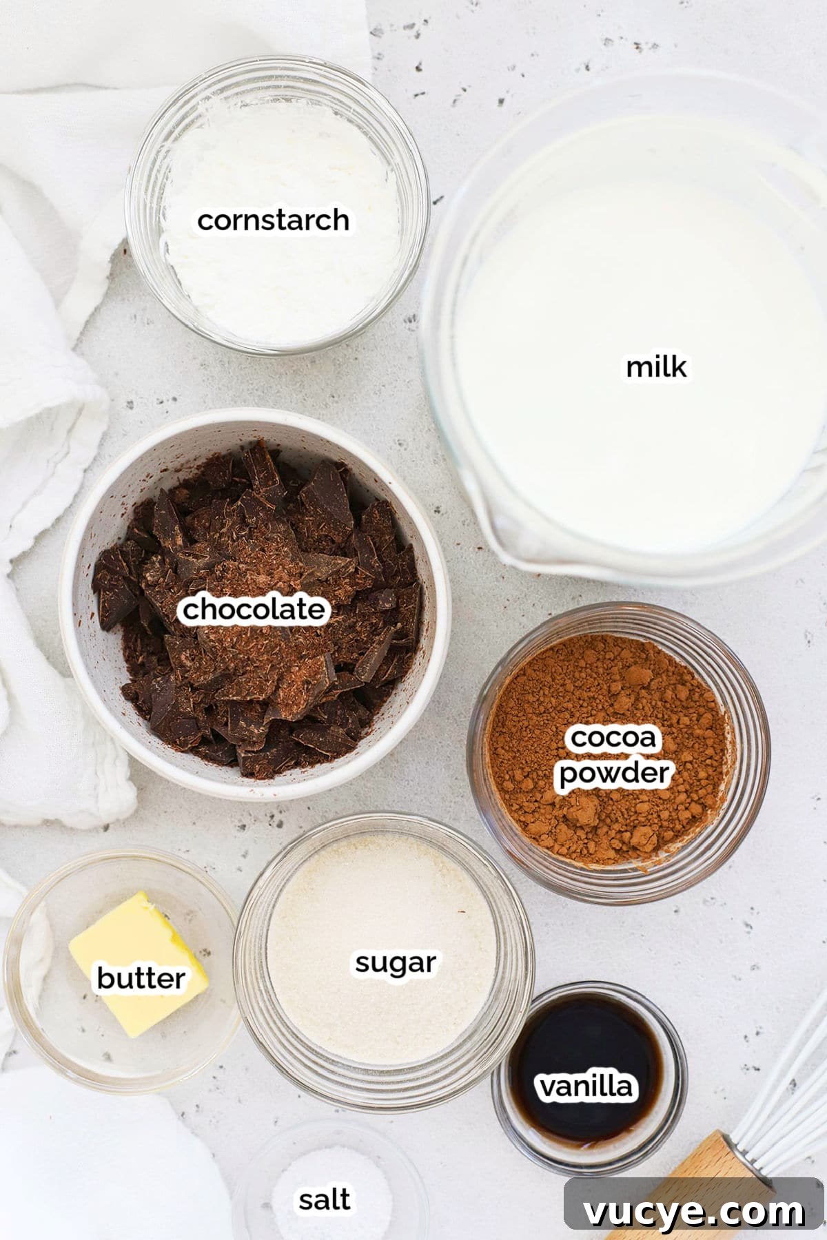 ingredients for gluten-free chocolate pudding