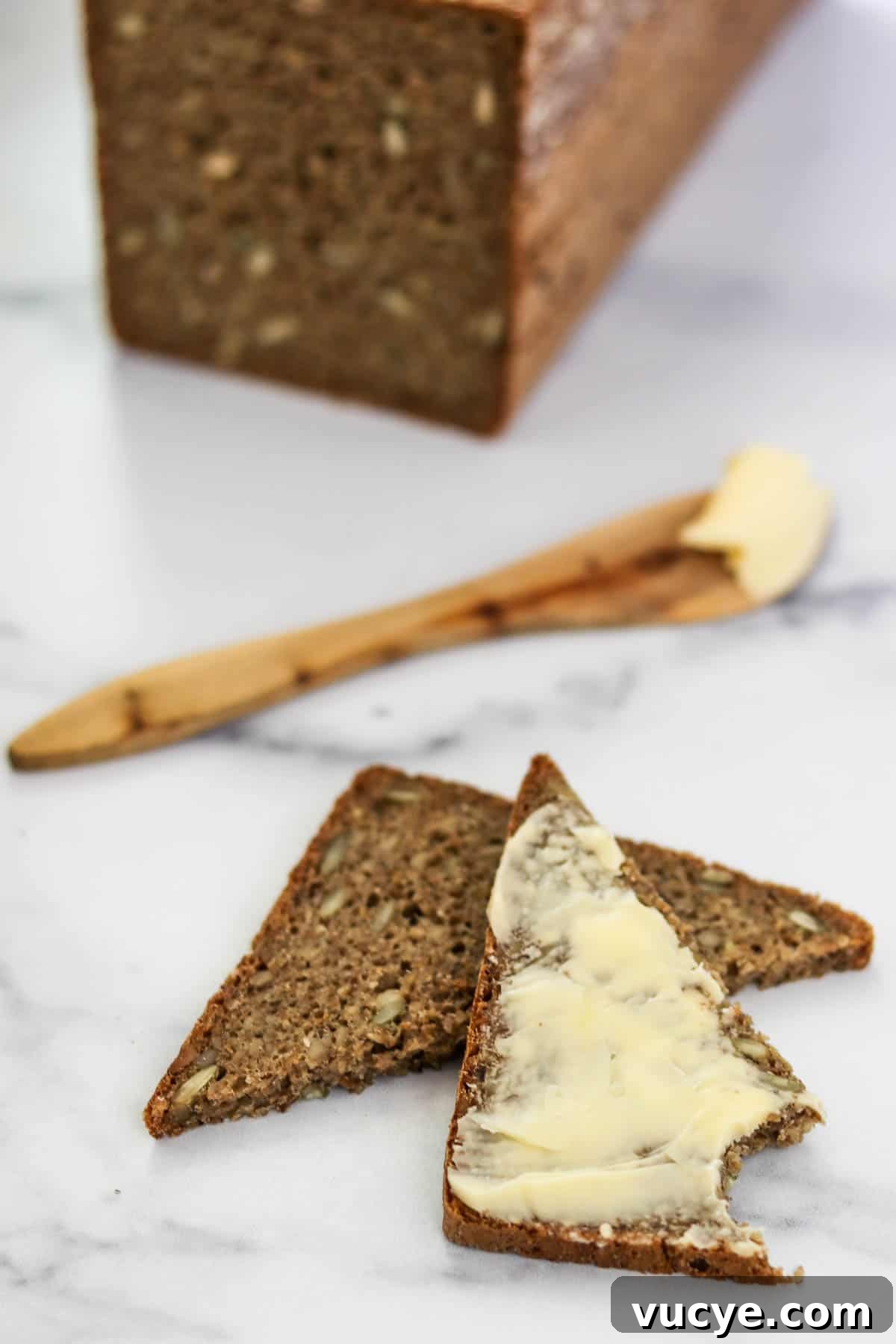 Danish rye bread slices with butter.