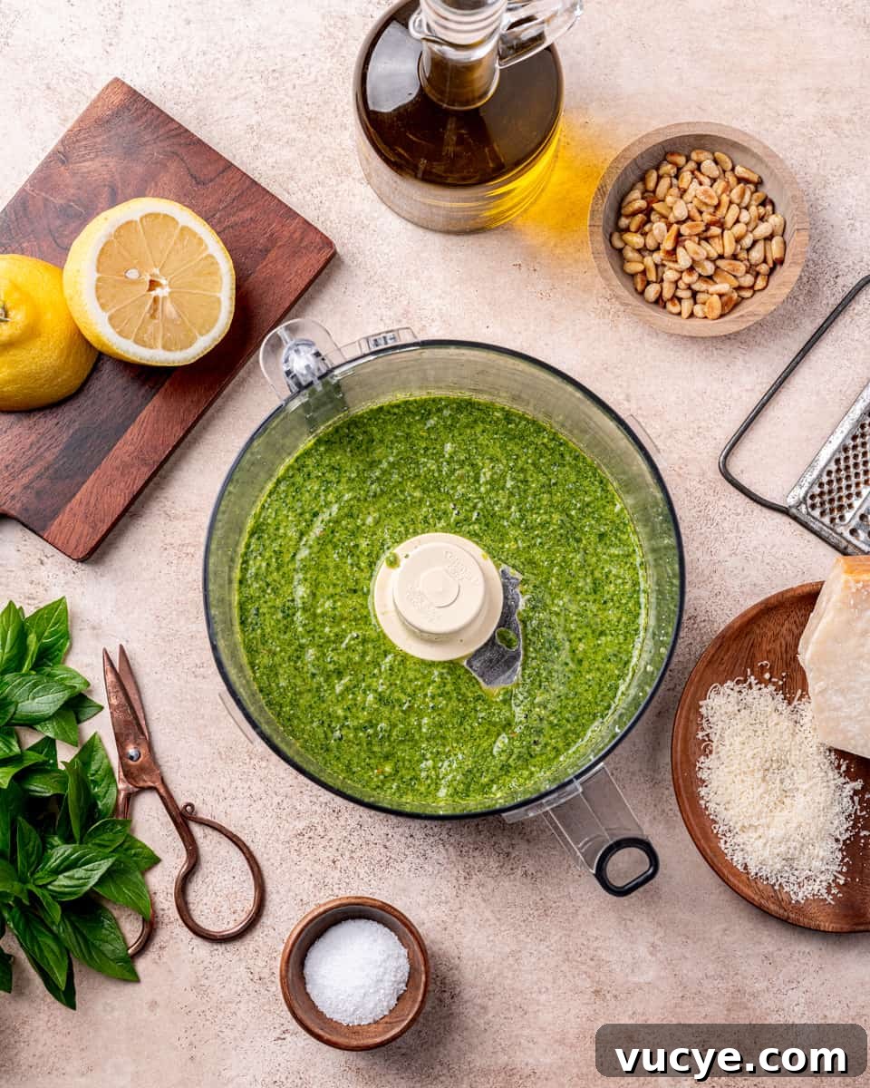 Homemade Basil Pesto: Fast Flavorful Recipe for Any Meal 5 Classic basil pesto texture after processing in a food processor.