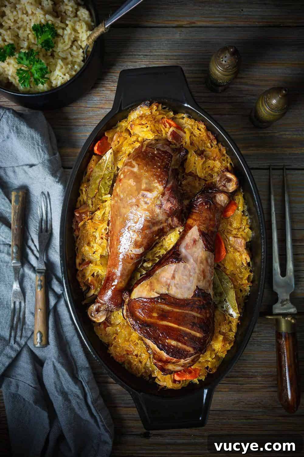 Authentic Serbian Baked Sauerkraut Recipe for Rustic Flavor 2 A baking dish with food sitting in a wooden table