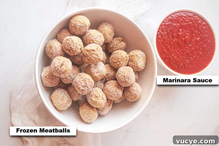 the ingredients needed for learning how to cook frozen meatballs