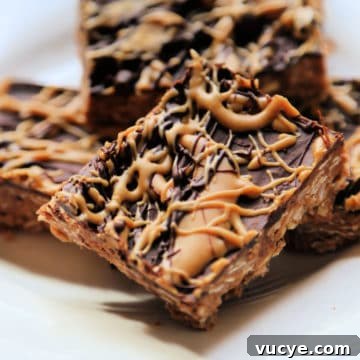 No Bake Chocolate Oat Bars piled on a white plate