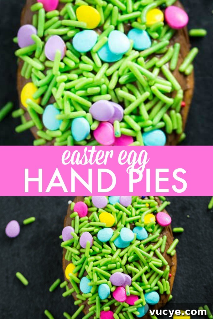 Easter Egg Hand Pies - Super easy Easter dessert made with refrigerated pie crust, melted chocolate and sprinkles! A fun Easter recipe for the kids to make.