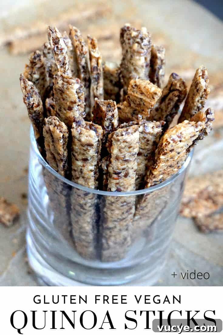 quinoa cracker sticks standing in a glass pin