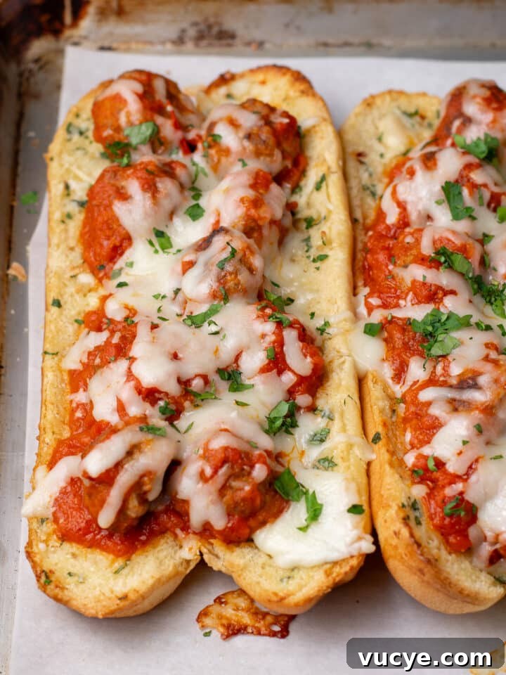 marinara meatballs on garlic bread hoagies