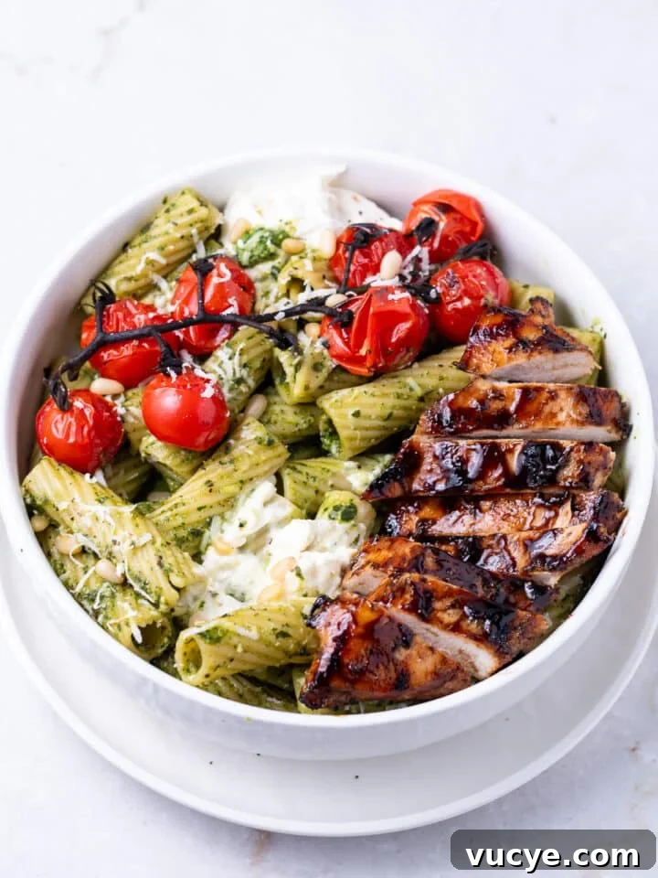 balsamic grilled chicken on pesto rigatoni pasta cook once eat twice dinner