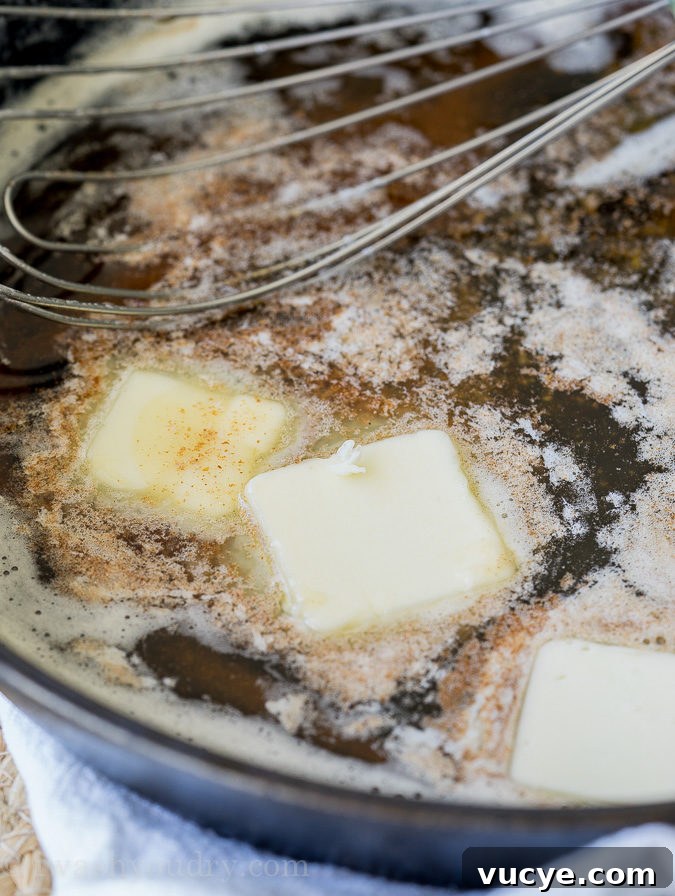 Skillet cookie ingredients mixed and ready to bake