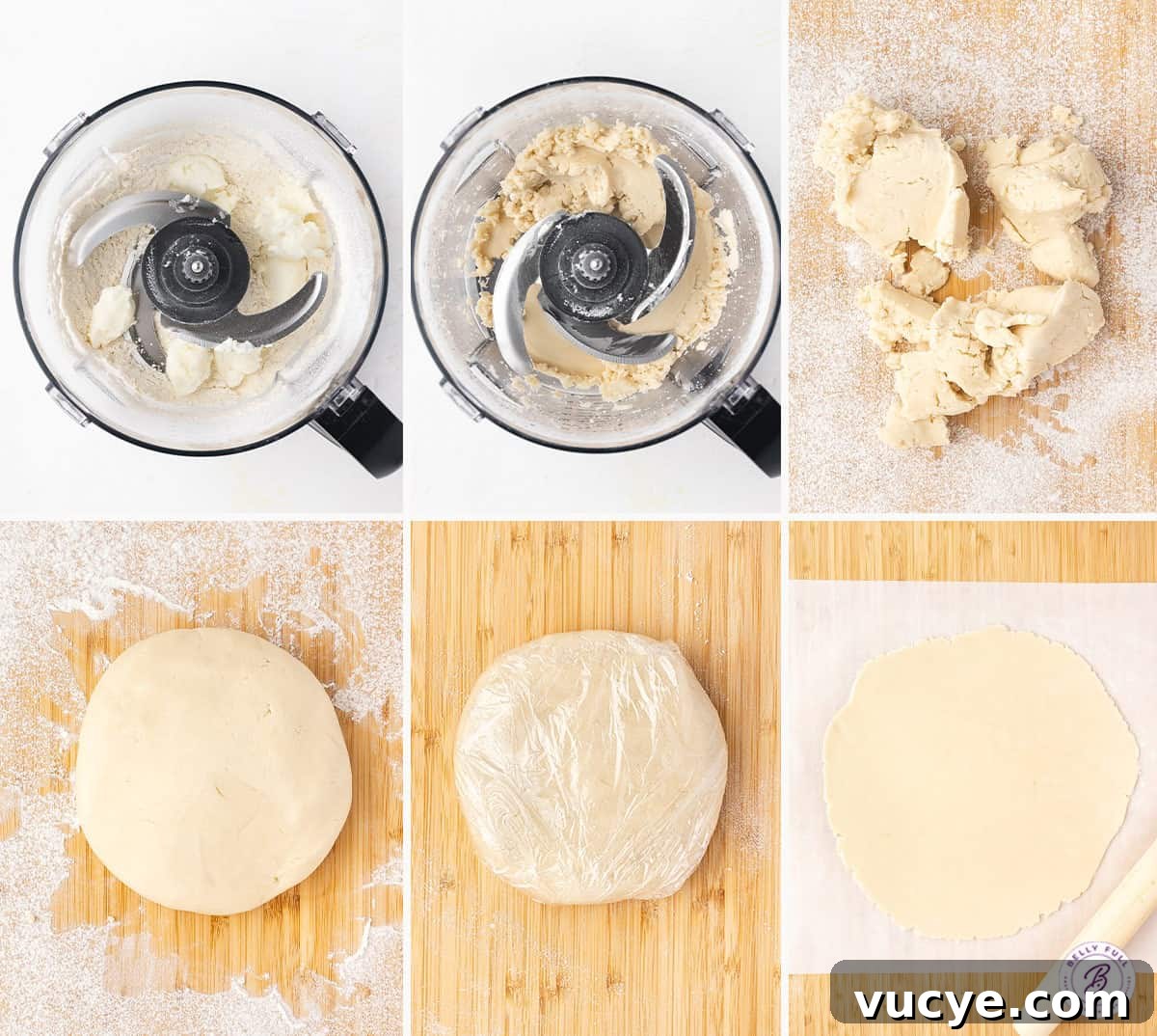 6 step by step images to make a pie crust