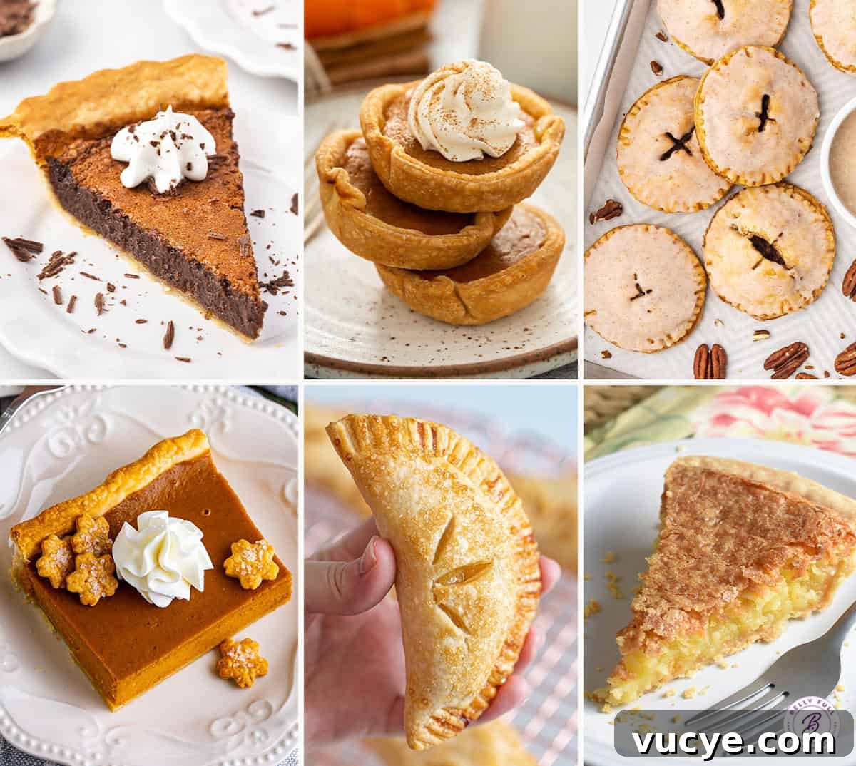 6 images of different pie recipes