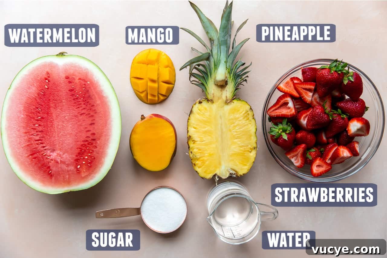 Ingredients needed for making agua fresca laid out on the counter.