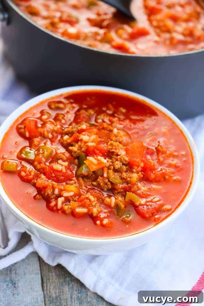 Stuffed Pepper Soup in a bowl