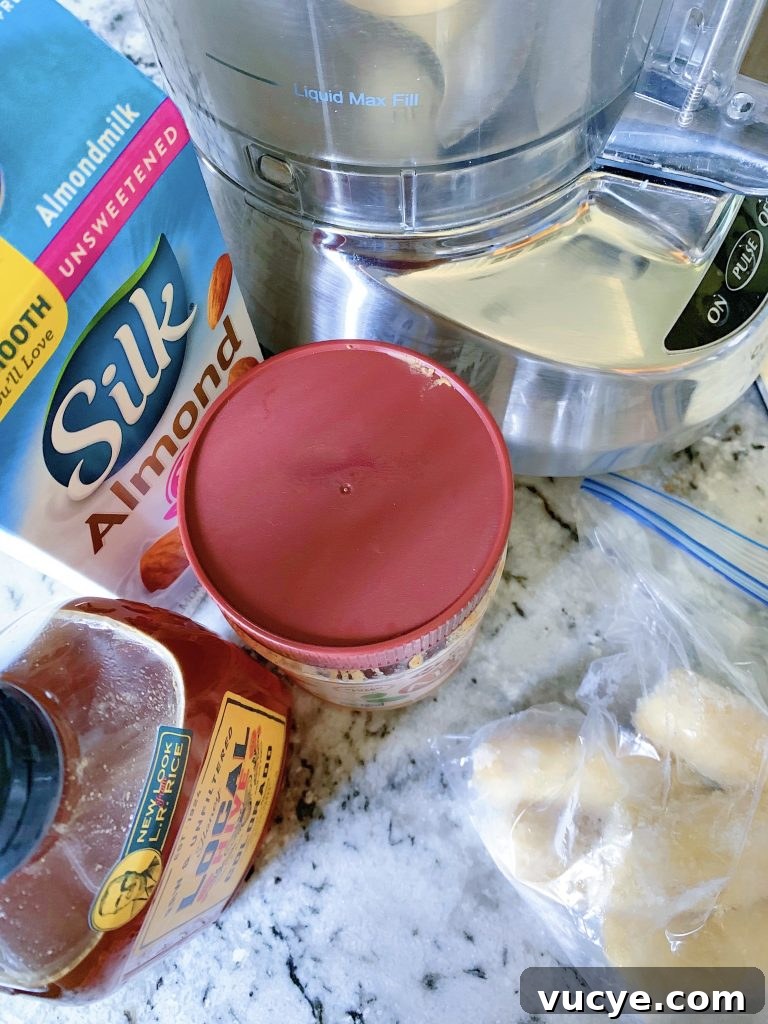 Ingredients for banana-almond butter ice cream