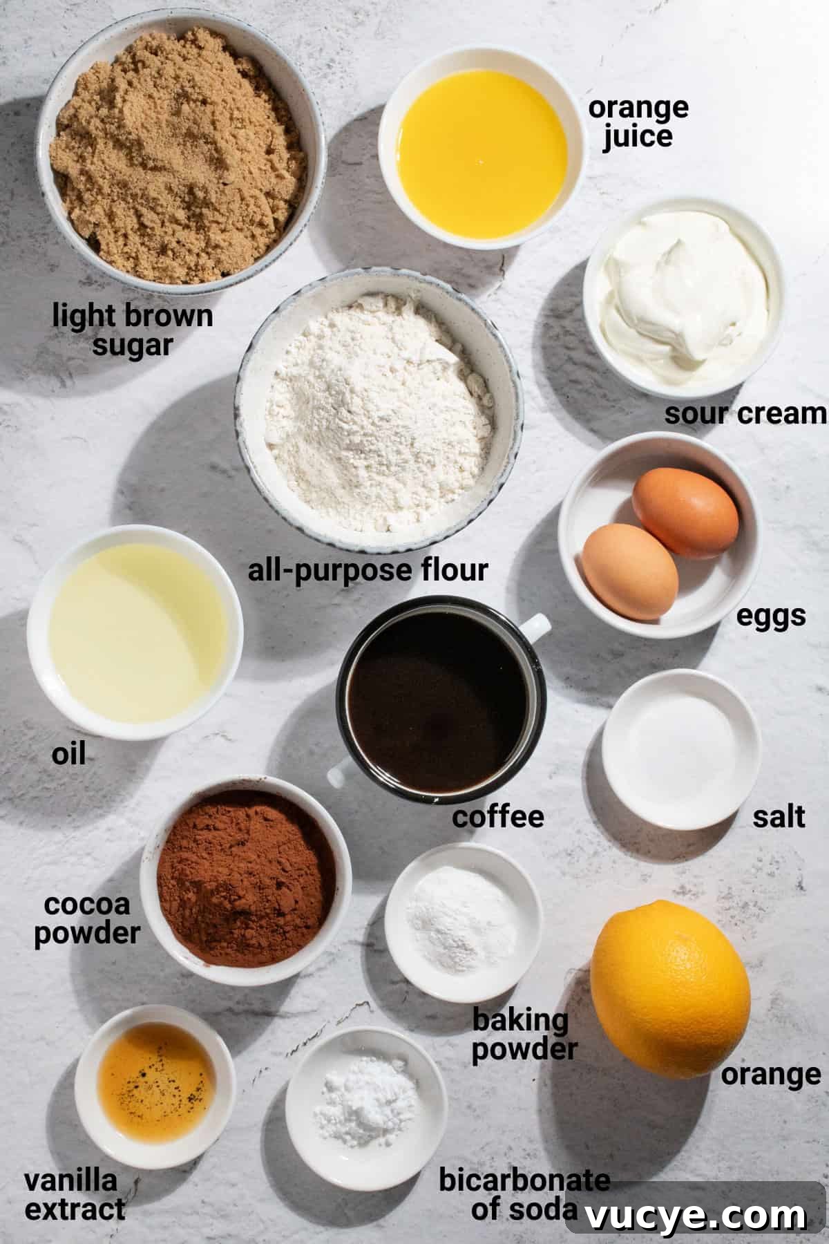 Chocolate orange cake ingredients.
