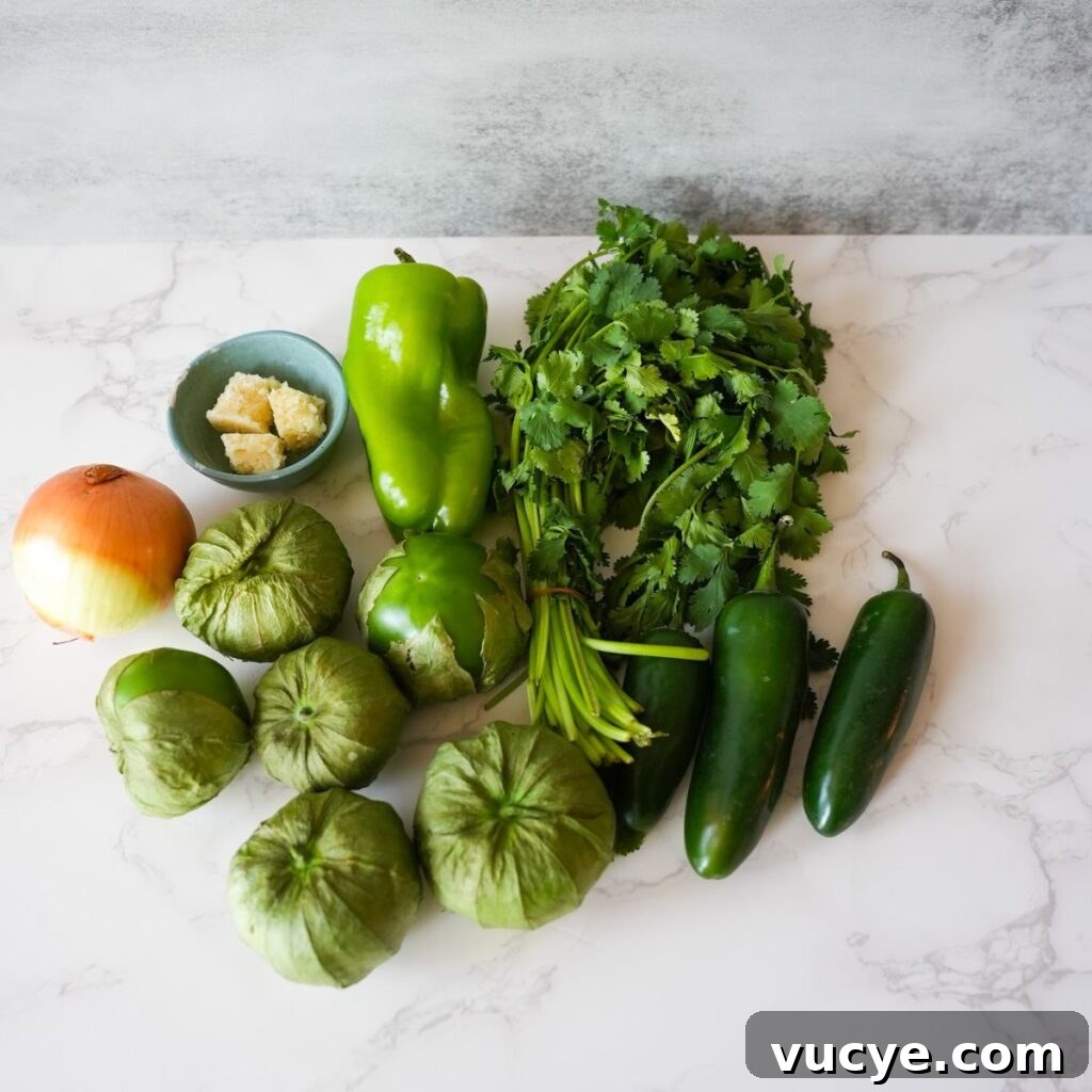 Ingredients for tomatillo salsa.