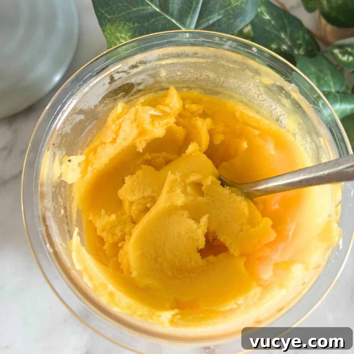 Mango sorbet in Ninja Creami. 