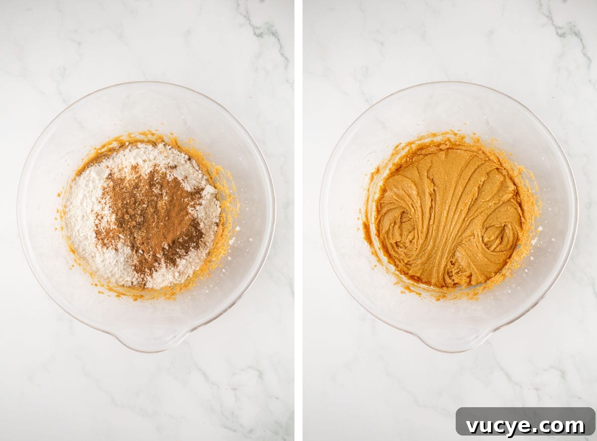 Dry ingredients and wet ingredients mixed together to form soft gingerbread crinkle cookie dough before chilling