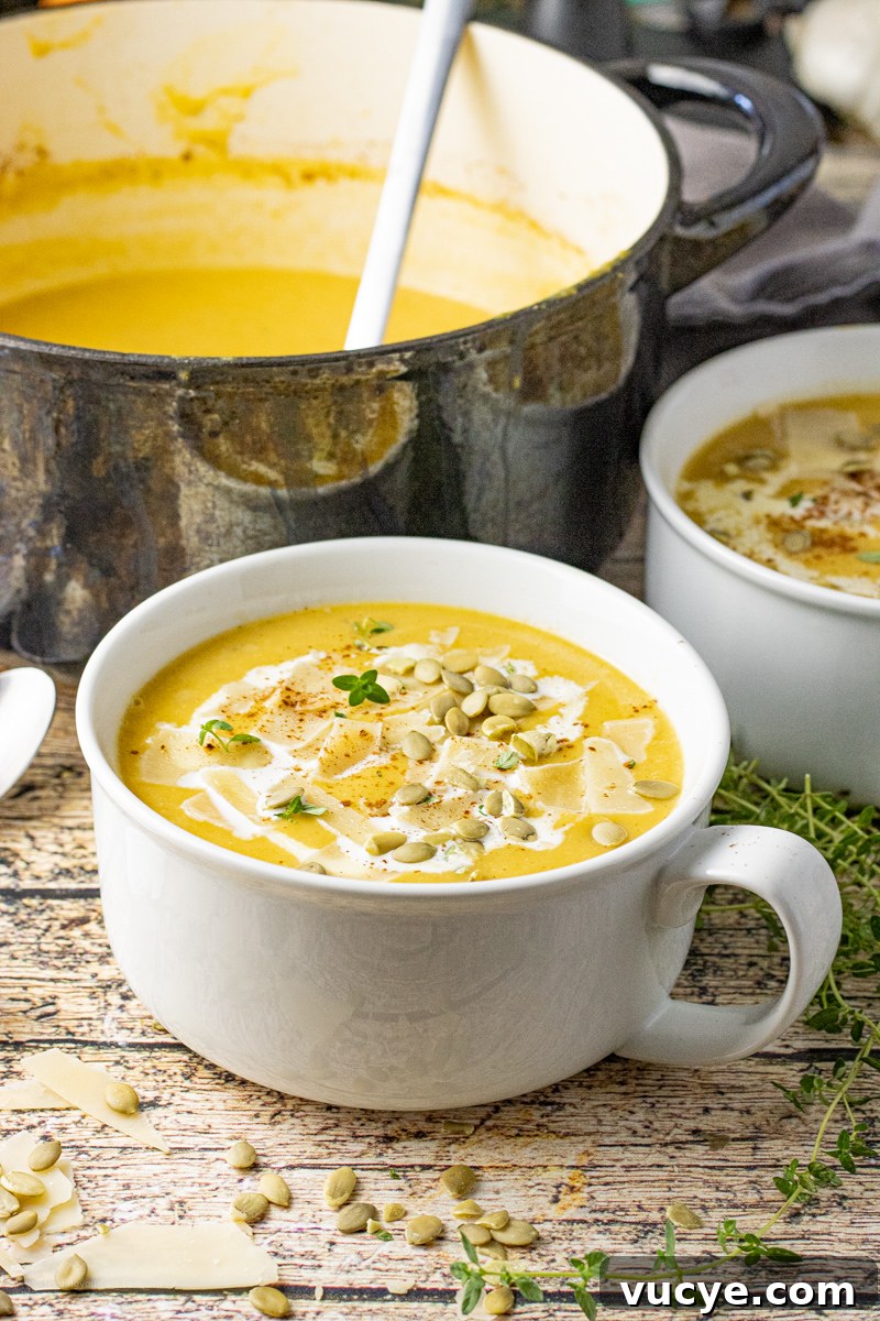 Butternut squash soup in bowl