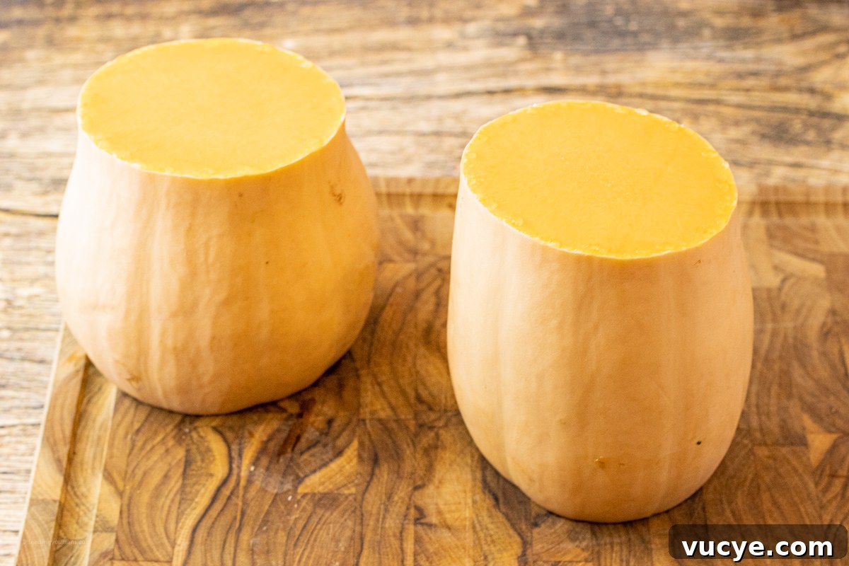butternut squash sliced into two halves