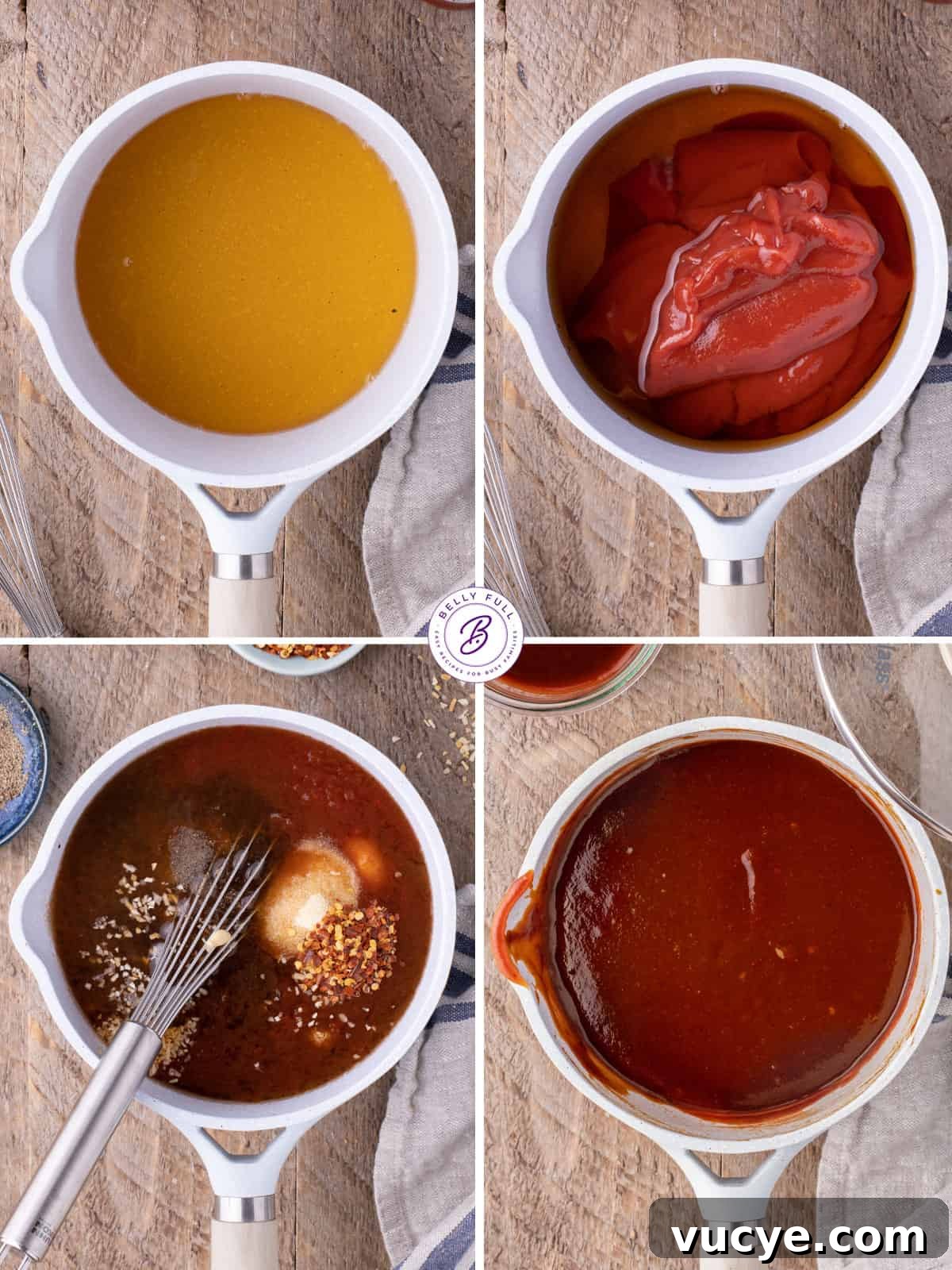 Process shots of how to make bourbon BBQ sauce