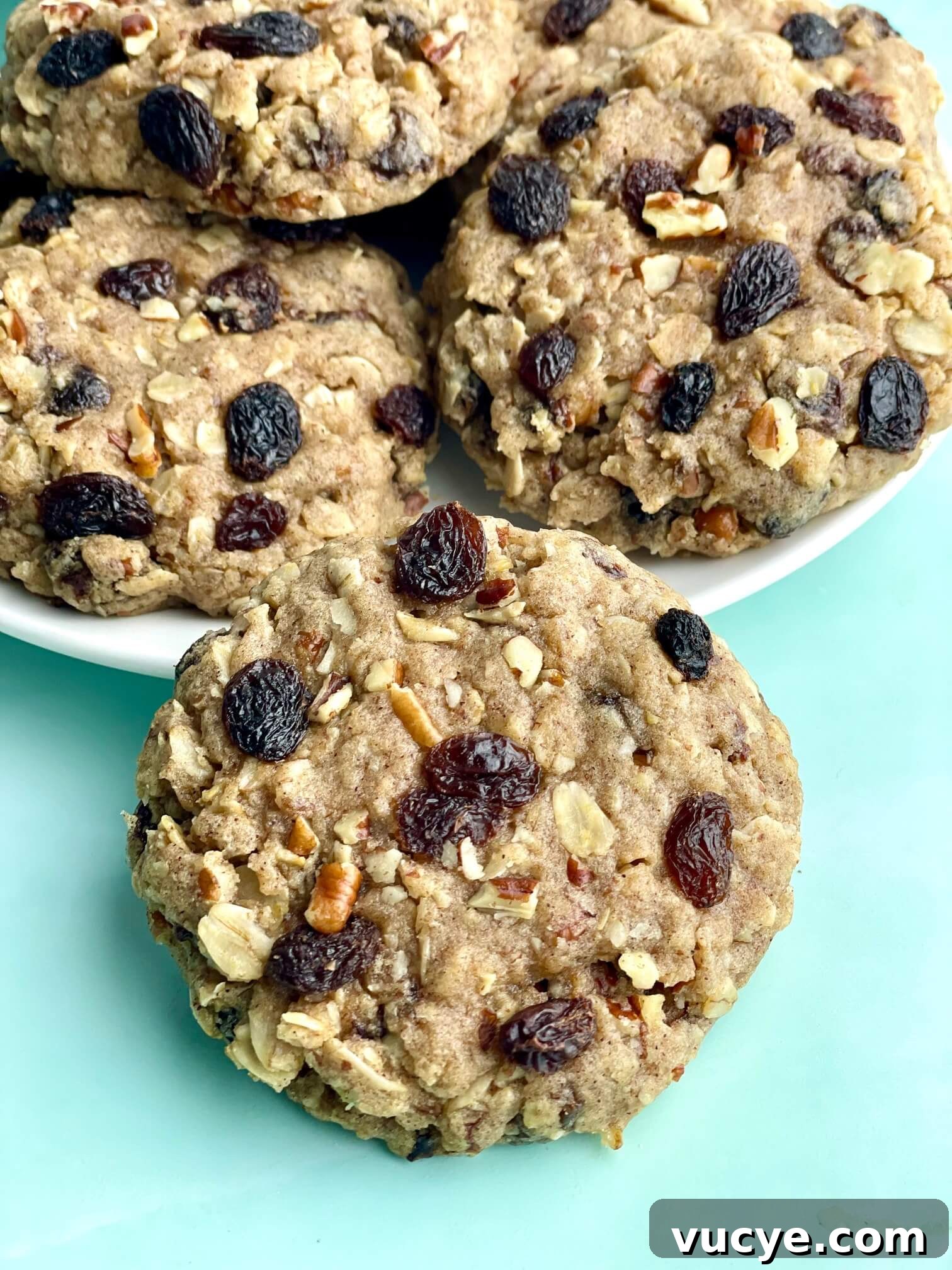 Thick and Chewy Oatmeal Raisin Cookies